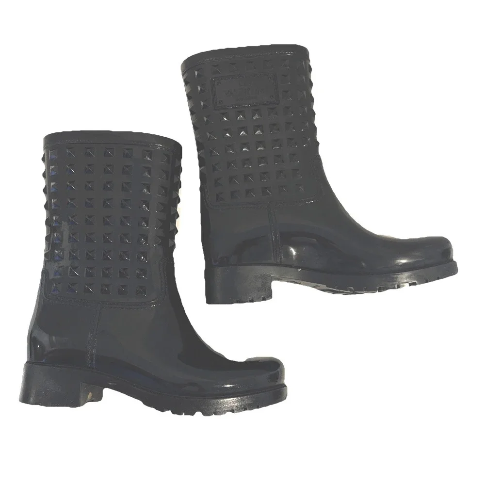 Valentino Rockstud Rubber Rain Boots Black EU‎ 37 | Sz 6.5-7 Mid Calf Waterproof
